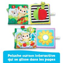Stimulez les sens de bébé avec VTech Grand Livre Toudoux – Livre Tissu Musical Bébé avec Ourson Interactif musical, chansons, matières à toucher. Dès 3 mois.