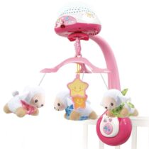 Découvrez le VTech Lumi'Mobile Compte-Moutons Rose : mobile musical 3-en-1 avec projection lumineuse et télécommande. Apaise bébé avec 40 mélodies et 4 chansons.