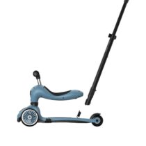 Découvrez la trottinette évolutive Scoot & Ride Highwaykick 1 Push and Go en couleur Bleu Acier: 2-en-1 avec barre de poussée parentale, idéale pour les enfants de 1 à 5 ans.