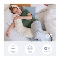 Doomoo Twisty Sweety Cream : coussin 2-en-1 grossesse et allaitement. Compact, ergonomique, lavable, en coton bio. Confort assuré pour maman et bébé.