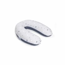 Confort ergonomique et design lunaire avec le Doomoo Buddy Blue Grey Moon. Coton bio, microbilles silencieuses et soutien idéal pour allaitement.