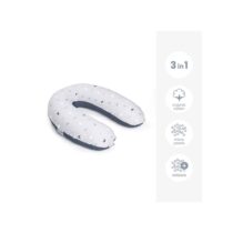 Confort ergonomique et design lunaire avec le Doomoo Buddy Blue Grey Moon. Coton bio, microbilles silencieuses et soutien idéal pour allaitement.