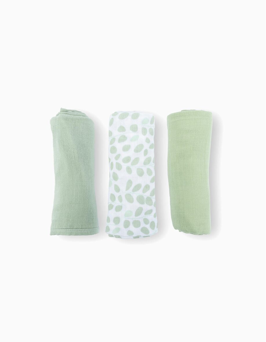 Doomoo – Lot de 3 Muslin Cloths Mini – Leaves Green
