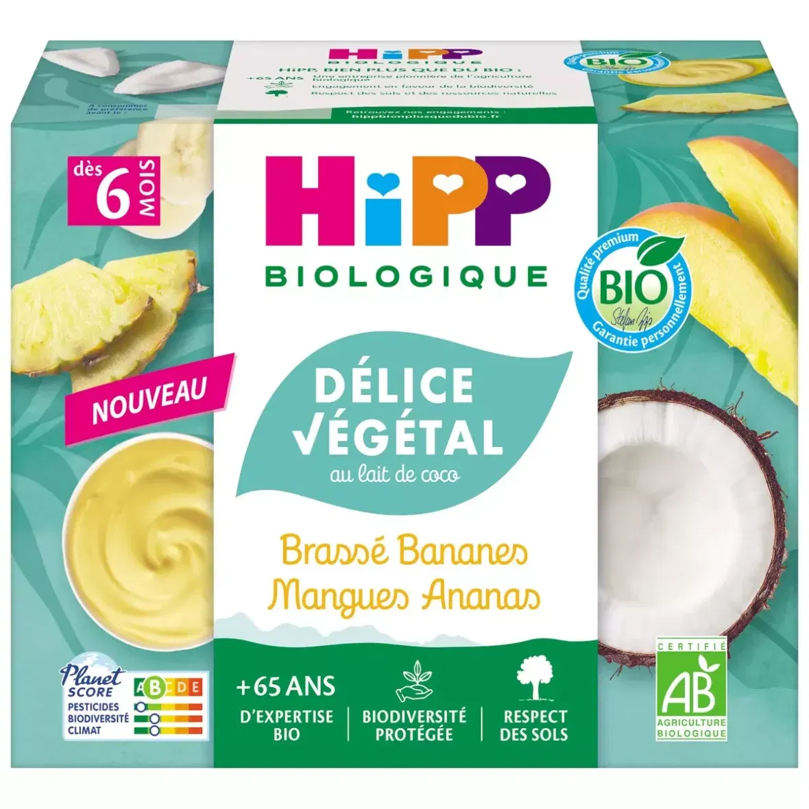 Hipp Délice Végétal Lait de Coco Banane Mangue Ananas dès 6 mois 4x100g