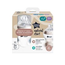 Lot de 2 biberons Tommee Tippee Natural Start 260ml, avec tétine imitant le sein et système anti-colique. Idéal dès la naissance. Livraison rapide au Maroc.
