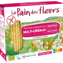 Découvrez les Tartines Craquantes Bio Multi-Céréales de Le Pain des Fleurs : sans gluten, véganes et 100% bio. Un mélange savoureux de riz, sarrasin et millet pour une alimentation saine.