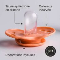 Découvrez la sucette Tommee Tippee Fun Friends 0–6 mois au motif de renarde bleue. Tétine symétrique en silicone, collerette aérée, capsule de stérilisation incluse. Disponible sur Bebemaman.ma.