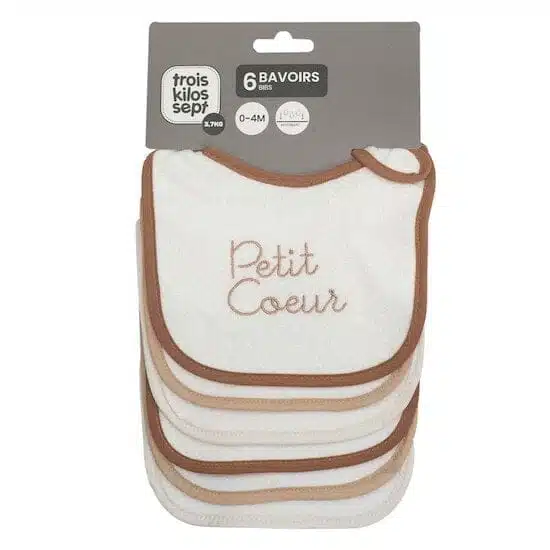 Lot De 6 Bavoirs Bébé Trois Kilos Sept En Coton Nid D'abeille - Fermeture Pression, Doux Et Absorbants Dès La Naissance - 5