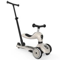 Découvrez la trottinette évolutive Scoot & Ride Highwaykick 1 Push and Go en couleur écru : 2-en-1 avec barre de poussée parentale, idéale pour les enfants de 1 à 5 ans.