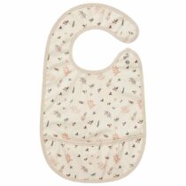 Bavoir Little Band Forest en coton enduit avec poche avant, pressions réglables, dimensions 24×39 cm, machine lavage, certifié OEKO‑TEX – idéal pour diversification dès 6 mois.