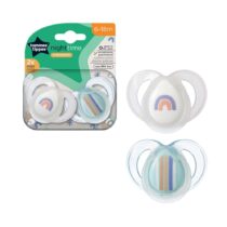 Lot de 2 sucettes Tommee Tippee Night Time 6-18 mois mixte – orthodontiques, phosphorescentes, en silicone sans BPA. Livraison rapide au Maroc.