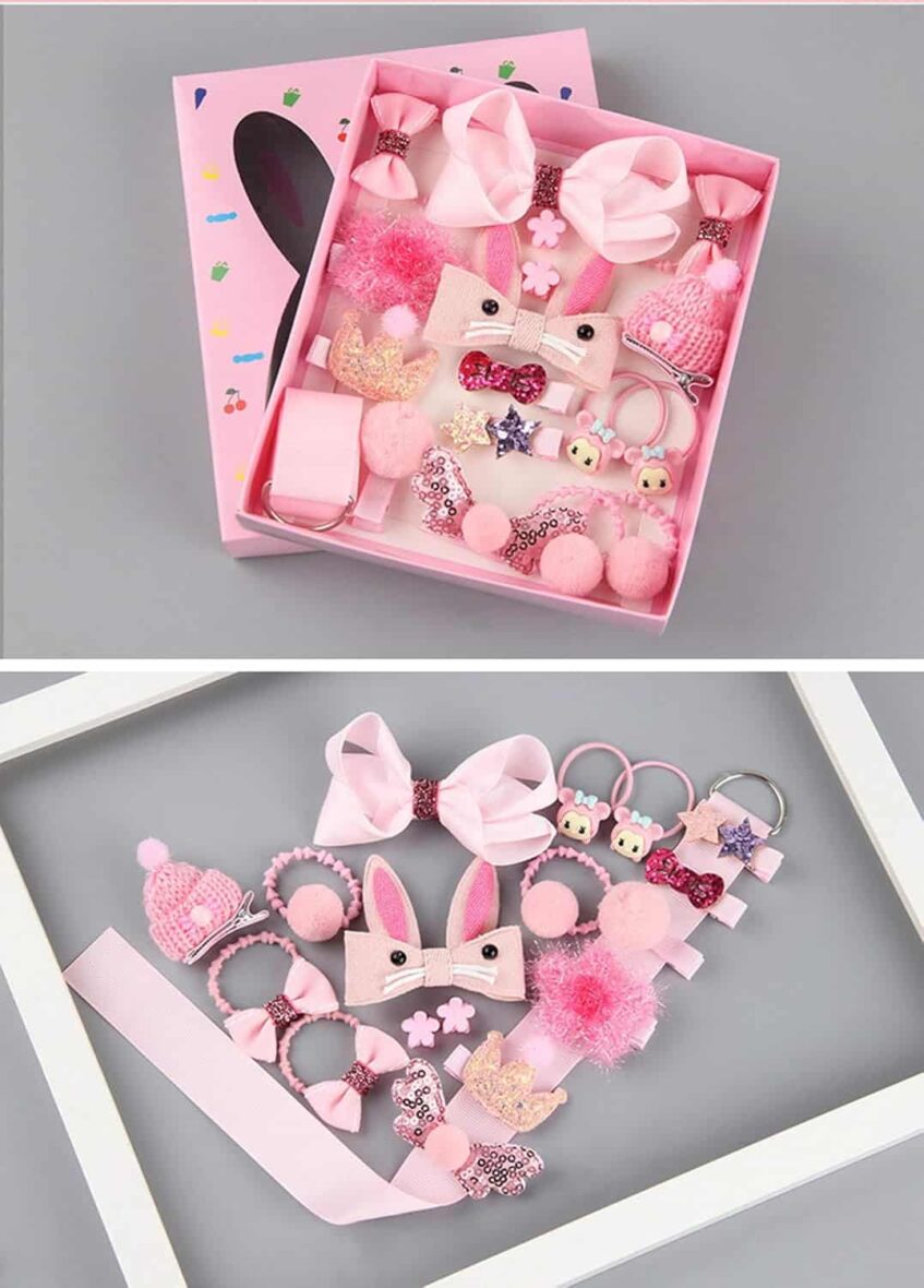 Bebemaman Nildor Coffret 18 pièces Accessoires Cheveux Rose