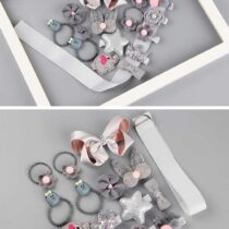 Nildor coffret accessoires cheveux 18 pièces Gris – pinces, élastiques & barrettes pour fille. Ensemble fun et pratique pour toutes les coiffures.