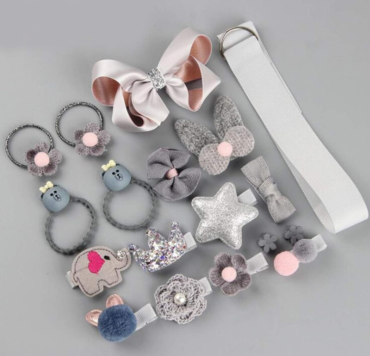 Nildor Coffret 18 pièces – Accessoires Cheveux Gris pour petites filles