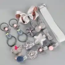 Nildor coffret accessoires cheveux 18 pièces Gris – pinces, élastiques & barrettes pour fille. Ensemble fun et pratique pour toutes les coiffures.