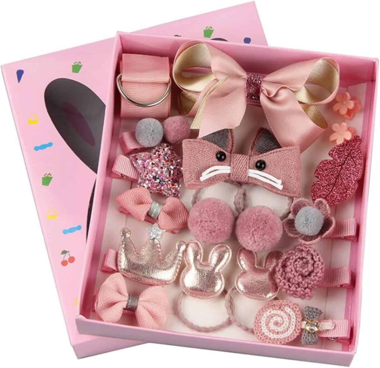 Nildor Coffret 18 pièces – Accessoires Cheveux Rose pour petites filles