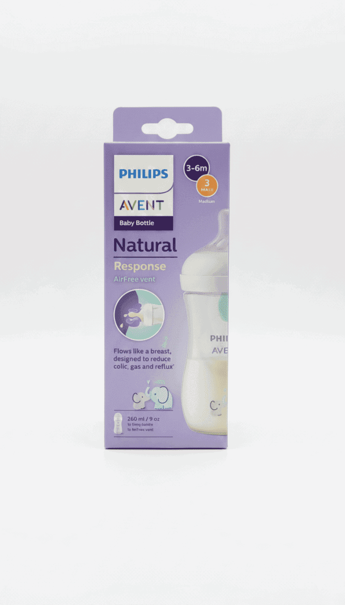 Philips Avent Biberon Natural Response 260ml – Biberon avec valve AirFree Elephant