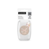 Attache‑sucette Suavinex Dreams pink, clip bouton et ruban réversible, sans BPA, pour garder la sucette propre et à portée dès la naissance.