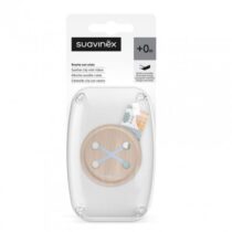 Attache‑sucette Suavinex Dreams Bleu, clip bouton et ruban réversible, sans BPA, pour garder la sucette propre et à portée dès la naissance.