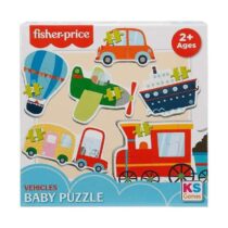 Fisher‑Price Puzzle Vehicles 6 en 1 – 6 petits puzzles de 2 à 4 pièces, surface antireflet, développement motricité, logique, dès 2 ans, boîte 25×25 cm.