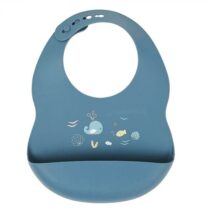 Nattou Bavoir en Silicone Bleu Infini – récupérateur intégré, réglable sur 4 tailles, 100 % silicone alimentaire sans BPA, lavable au lave-vaisselle.