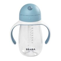 Beaba Tasse paille 300 ml Bleu – étanche même ouverte, poignées amovibles, paille rebouchable, sans BPA, dès 8 mois.