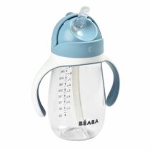Beaba Tasse paille 300 ml Bleu – étanche même ouverte, poignées amovibles, paille rebouchable, sans BPA, dès 8 mois.
