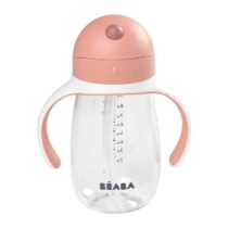 Beaba Tasse paille 300 ml Vieux rose – étanche même ouverte, poignées amovibles, paille rebouchable, sans BPA, dès 8 mois.