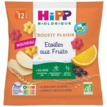 Offrez un goûter bio et ludique avec les étoiles aux fruits Hipp. Dès 12 mois, sans sucres ajoutés, texture fondante et format pratique pour bébé.