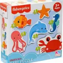 Fisher‑Price Baby Puzzle Under Sea – 6 puzzles (4/6/6/8/8/10 pièces), surface antireflet, carton recyclé, développe motricité & reconnaissance, dès 3 ans, boîte 25×25 × 8 cm.