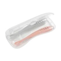 Lot de 2 cuillères Béaba 1er âge avec boîte de transport – embouts en silicone ultra‑souples, manche long ergonomique, sans BPA. Idéal dès 4 mois.