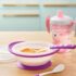 Facilitez l'apprentissage de l'alimentation de votre bébé avec le bol NUK violet. Ventouse antidérapante, deux couvercles pratiques, compatible micro-ondes et lave-vaisselle. Idéal dès 6 mois.