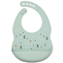 Bavoir silicone Nattou vert avec imprimé ourson : récupérateur d’aliments, ajustable sur 4 taill es, sans BPA/PVC/phtalates, lavable au lave-vaisselle.