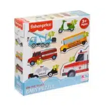 puzzle Fisher‑Price Baby On The Road – 6 scènes, 40 pièces robustes, surfaces antireflet, carton recyclé, dès 2 ans.