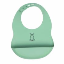 Bavoir silicone Nattou vert, 100 % silicone, sans BPA, poche récupératrice 180 ml, ajustable en 6 tailles, lavable au lave‑vaisselle.