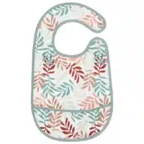 Bavoir bébé motif Feuilles – Little Band 24x39 cm. Coton enduit imperméable, avec poche récupératrice. Idéal dès 6 mois. Livraison rapide sur BebeMaman.ma.