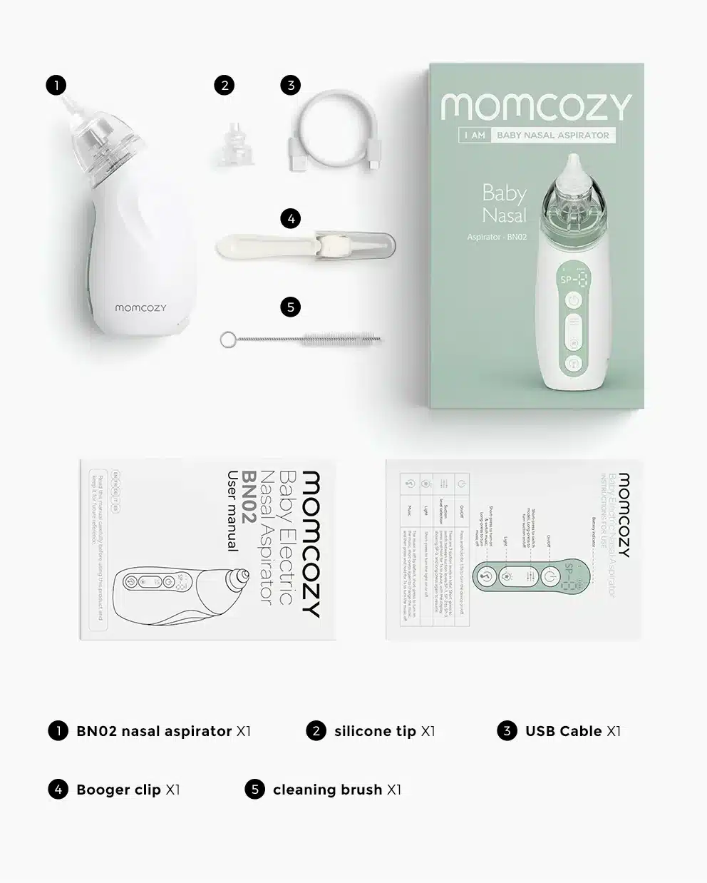 Momcozy Aspirateur Nasal Bébé Électrique - 9 Niveaux, Veilleuse Et Comptines, Embouts Silicone