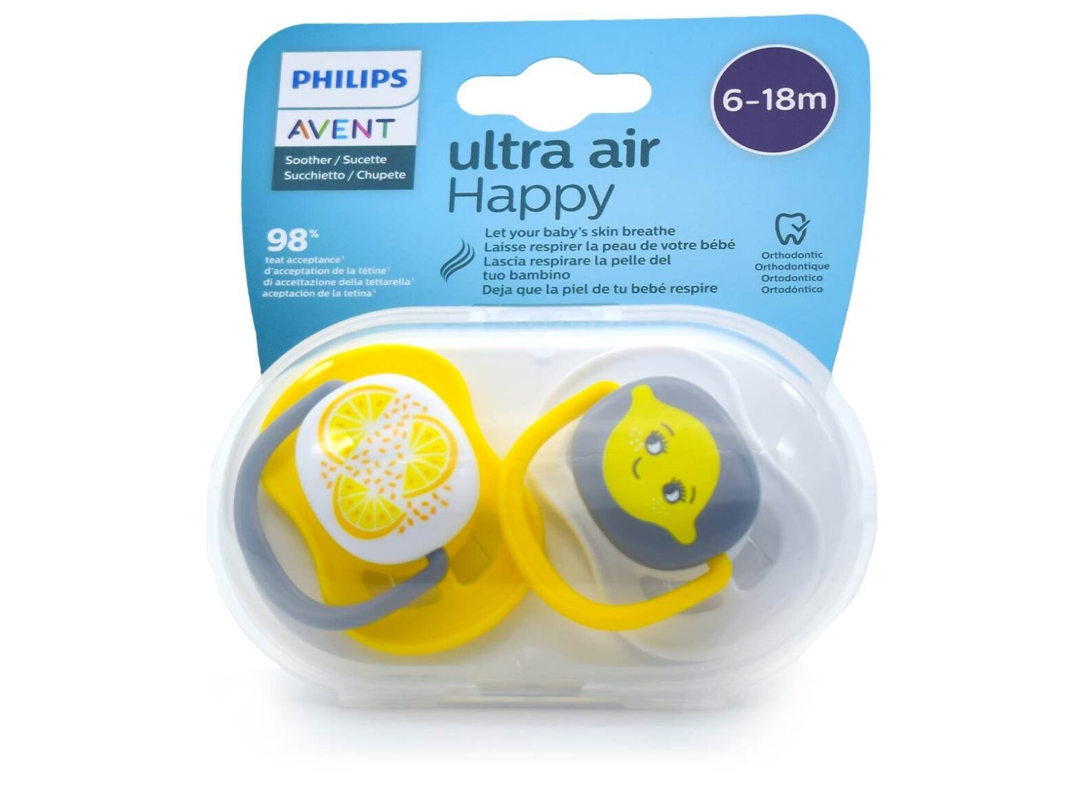Philips Avent sucettes Ultra Air Happy 6-18 mois Jaune