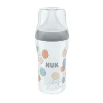 Découvrez le biberon NUK Perfect Match 260 ml : tétine silicone extra souple, anti‑colique, indicateur de température SafeTemp, sans BPA. Idéal dès 3 mois.