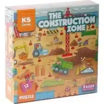 Puzzle KS Games Construction Zone – 12 pièces oversize, surface antireflet, largeur 63×43 cm, dès 3 ans, développe motricité, coordination, observation.