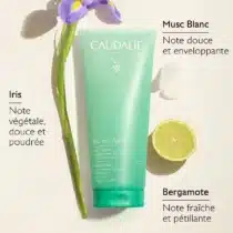 Gel Douche Caudalie Eau des Vignes 200 ml – sans savon, parfum bergamote‑iris‑musc blanc, 97 % naturel, vegan et recyclable. Nettoyage doud et respectueux – disponible sur BebeMaman.ma.
