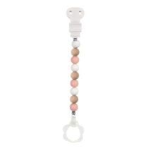Attache‑tétine silicone rose Nattou 25 cm – clip ajustable, perles douces, sans BPA, nettoyable, idéal dès la naissance.