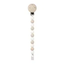 Attache‑tétine Nattou silicone argile/blanc 21 cm – perles douces sans BPA, clip ajustable, support universel, facile à nettoyer, conforme normes de sécurité.