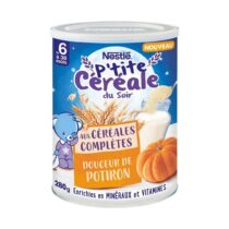 Nestlé P’tite Céréale du Soir Potiron 280 g – aux céréales complètes, enrichie en vitamines & minéraux. Facile à préparer, goût doux potiron, idéale dès 6 mois.