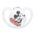 Lot 2 sucettes NUK Space Mickey 6-18 mois : forme physiologique fine, large ventilation, boîte réutilisable, sans BPA.