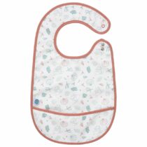 Bavoir coton enduit Little Band Seaside Romance blanc – imperméable, poche récupératrice, fermeture scratch douce, dimensions 17×28 cm, certifié Oeko‑Tex.
