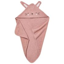 Cape de bain Babycalin 75×75 cm – éponge 100 % coton, capuche lapin avec oreilles 3D, certifiée Oeko-Tex. Douce, absorbante et ludique – disponible sur BebeMaman.ma.