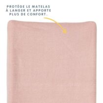 Housse matelas à langer éponge 80 % coton rose 50×70 cm – bord élastiqué, lavable machine 40 °C, label Oeko‑Tex, protège et ajoute du confort.