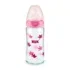 Biberon NUK First Choice Plus verre 240 ml avec tétine silicone M, valve anti-colique, indicateur température SafeTemp, sans BPA – idéal dès 0‑6 mois.