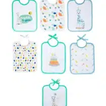 Coffret 7 bavoirs Sophie la Girafe à lacets – Édition Anniversaire. Dès la naissance, en coton doux. Cadeau idéal, disponible sur BebeMaman.ma.